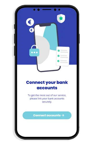 Welcome screen for a mobile app that invite the user to connect their bank accounts