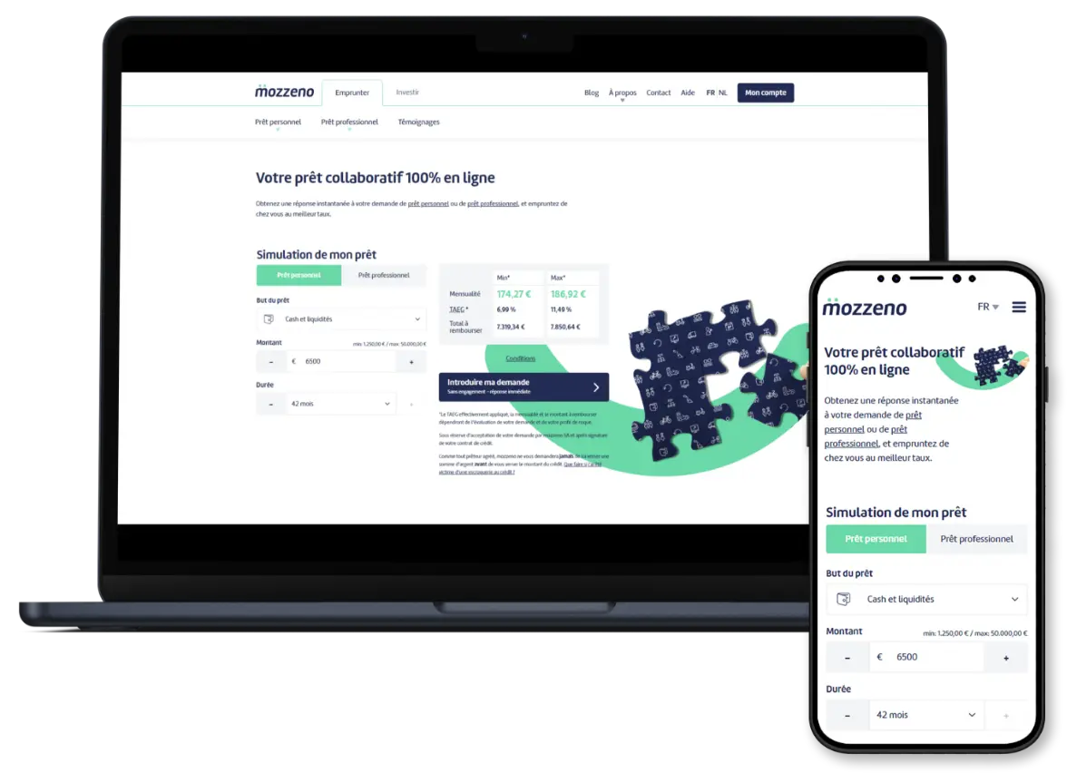 The Easylending platform on a smartphone and a laptop for mozzeno