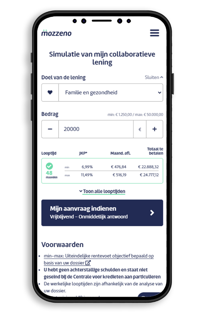 Simulation for a collaborative loan on a smartphone