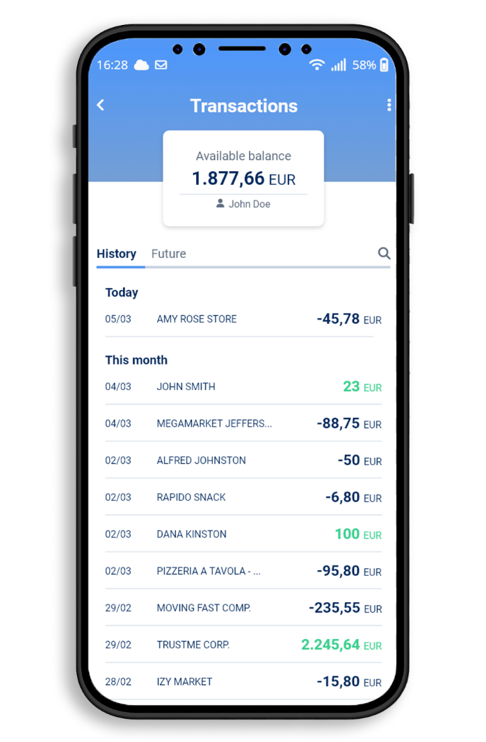 Open Banking Services screen with bank transactions on a smartphone
